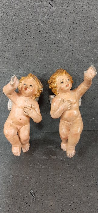 雕塑, 2 angioletti XVIII sec. - 20 cm - 陶器