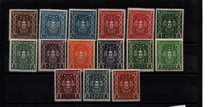 Áustria 1924/1924 - Cabeças de Medusa com lindas nuances de cores, fina menta nunca articulada - Katalognummer 398-408
