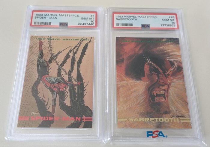 1993 Marvel Masterpieces - 2 Graded card - Spider Man, Sabretooth - Marvel Masterpieces - PSA 10