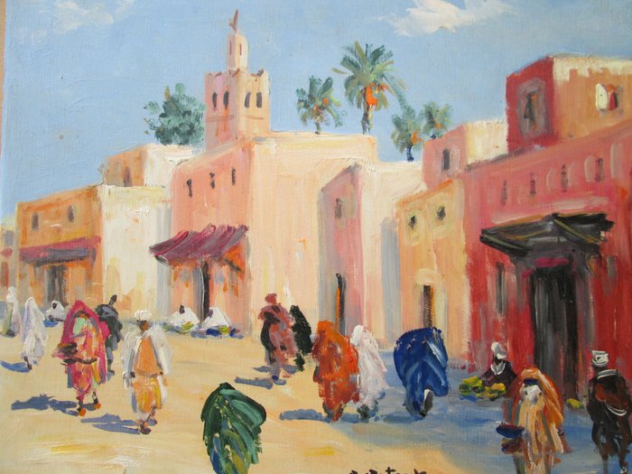 Retaux Bruno (1947) - Rue animée à Marrakech Maroc