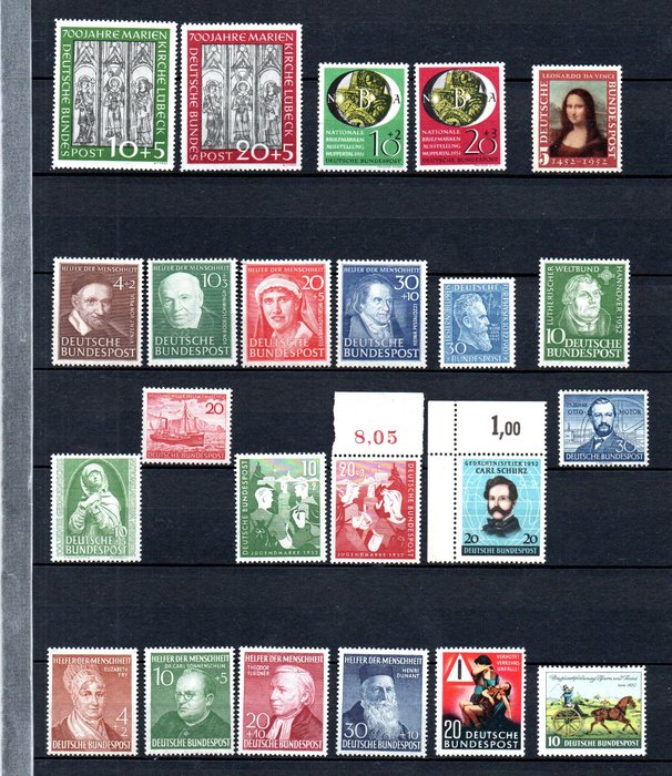 Németország, Szövetségi Köztársaság 1951/1952 - Vintage Michel 139/161 komplett (postakürt nélkül)