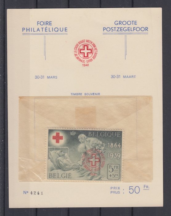 比利时 1941 - 红十字 - OBP : 582B op kaart