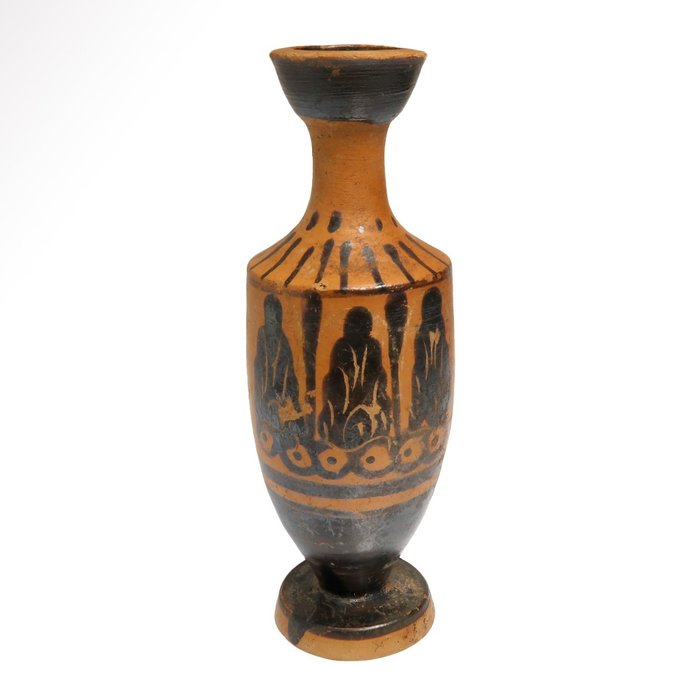 Altgriechisch Terracotta Schwarzfigurige Keramik-Lekythos mit den drei Moerae/Parcae