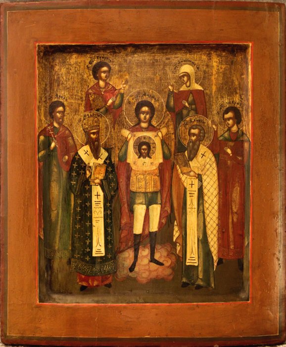 Ikone - Versammlung der Heiligen mit Erzengel Michael - Holz