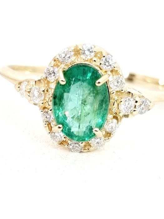 Ring - 14 kt Gelbgold Smaragd - Diamant 