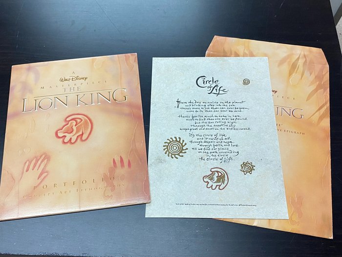 Disney, The Lion King - 1 Portfolio grafik koncepcyjnych Disneya „Król Lew” z 6 litografiami i motto „Krąg życia”.