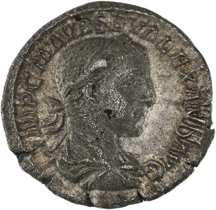 羅馬帝國. 亞歷山大·塞維魯斯 (AD 222-235). AR Denarius,  Rome - Jupiter