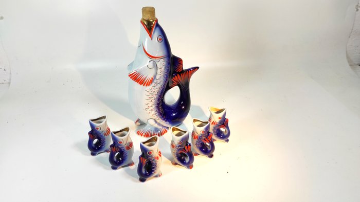 Płońsk Usrr,  Ryba, ręcznie malowane - Karaff (7) - Glaserad keramik, handmålad
