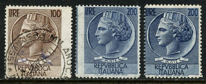 Italienische Republik 1976 - Siracusana L. 100 und 200 unterschiedliches Format durch horizontale Bewegung der Verzahnung,