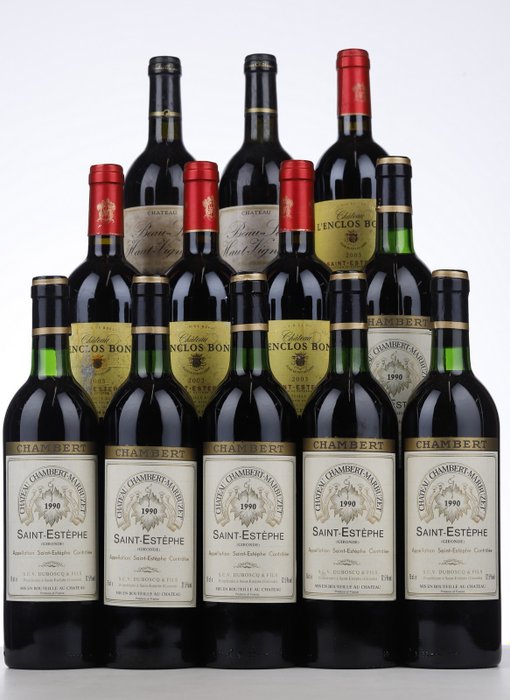1990 x 6 Château Chambert Marbuzet, 2003 x 4 L'enclos Bonis, 1993 x 2 Château - Bordeaux Beau site Haut Vignoble - 12 Flasker  (0,75 l)