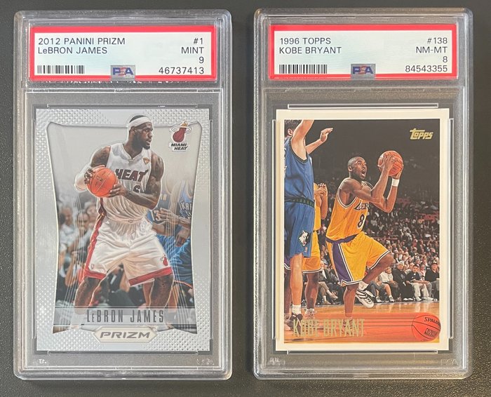 1996 & 2012 - Topps & Prizm - NBA - Kobe Bryant, LeBron James - Rookie, First Edition - 2 Graded card - PSA 8 & 9