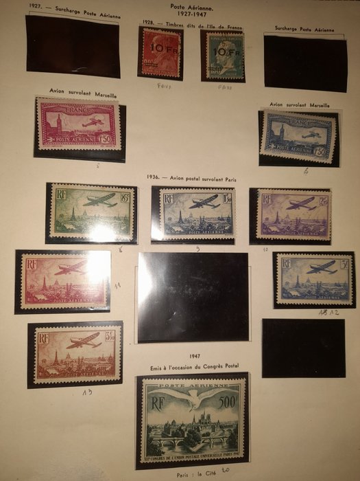 Franța 1930/1947 - Poștă aeriană Lot de 17 timbre noi ** și anulate