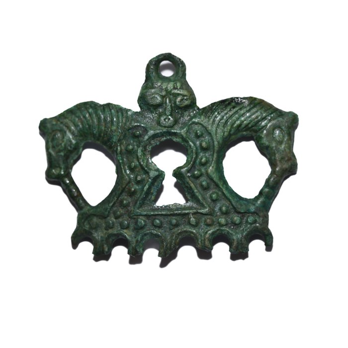 Vikingatiden Brons Finsk-ugriska vikingatida bronshästhuvudhänge - 40 mm  (Utan reservationspris)