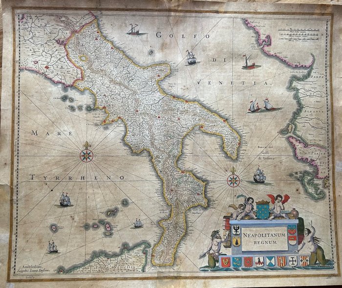 欧洲, 地图 - 意大利 / 那不勒斯地区 / 卡拉布里亚 / 普利亚; Johannes Janssonius - Neapolitanum Regnum - 1601-1620