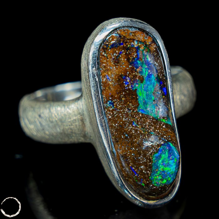 High Quality Natural Boulder Opal 925 Silver Ring - 55.15 ct- 7.64 g