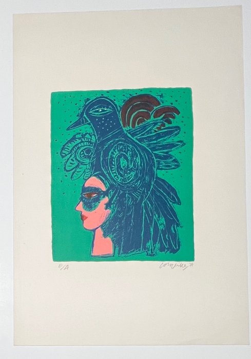 Corneille (1922-2010) - Lithographie ancienne signée : Femme Oiseau 1977