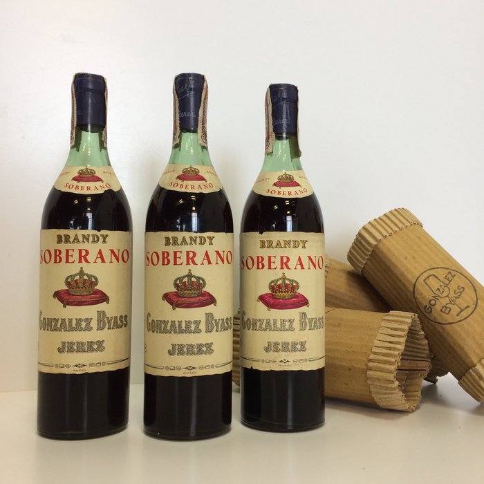 González Byass - Soberano, Brandy Jerezano  - b. Anni ‘50 - n/a (75cl) - 3 bottiglie