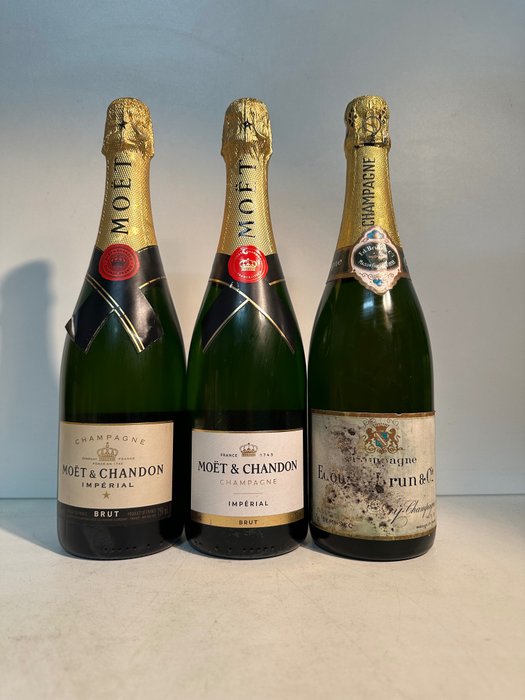 Moët & Chandon, Edouard Brun, 90s Moet & Chandon Brut Imperial(2) & 70s Edouard Brun & Cie 'Cuvee Speciale' Demi-Sec - Champagne - 3 Garrafas (0,75 L)