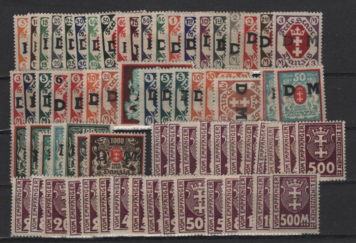 Danzig 1921/1923 - Sellos de servicio y postales completos excepto por un valor. - Michel D 1-40 oh. 38, P 1-25