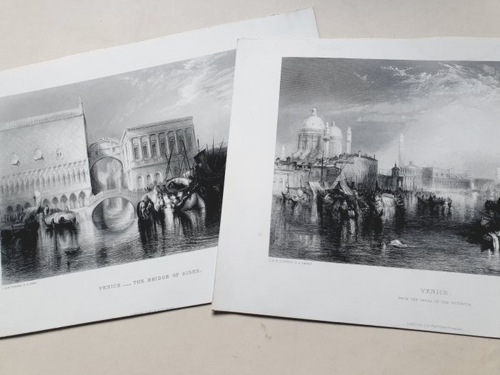Európa, Térkép - Olaszország / Velence; JMW Turner - The Bridge of Sighs and the Palazzo Ducale / Venice from the Canal of the Giudecca - 1851-1860