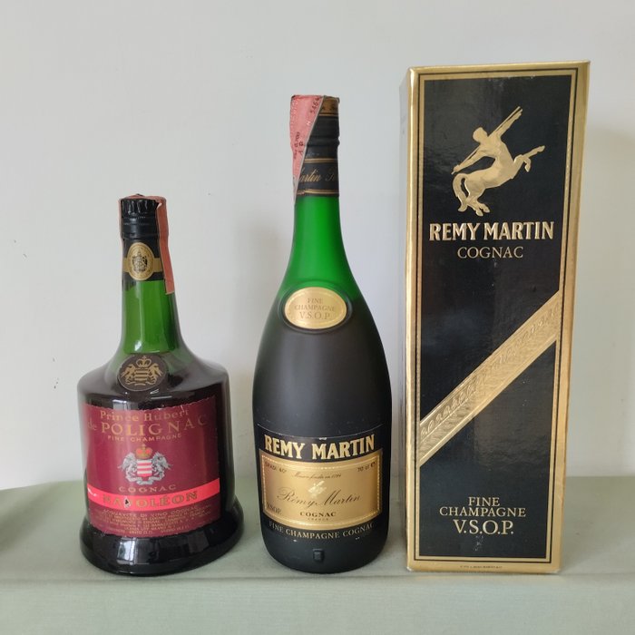 Prince Hubert de Polignac, Rémy Martin - VSOP Fine Champagne + Napoléon  - b. Lata 60., Lata 70., Lata 80. - 70cl, 75cl - 2 buteleki