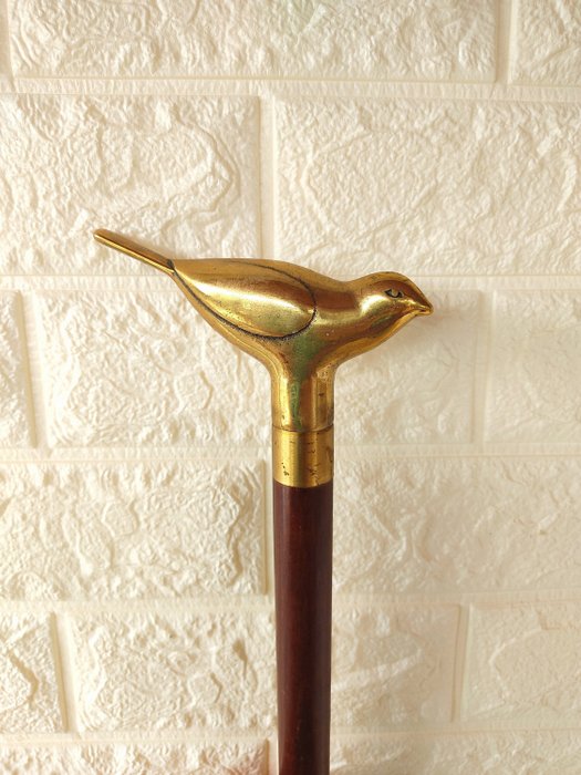 甘蔗 - 帶鳥柄的木製手杖。 - 木, 青銅色