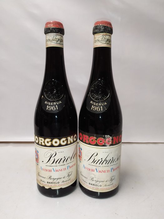 1961 Barolo & 1961 Barbaresco, Giacomo Borgogno - Piedmont Riserva - 2 Butelki (0,72 l)