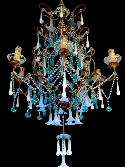Chandelier - imposing and sumptuous sea water tone - Murano