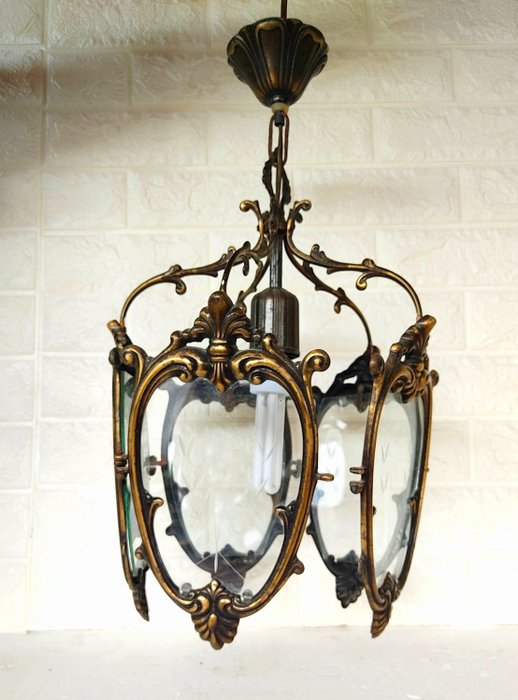 Lantern - Gold French lantern with beveled crystals. - Steel (stainless)