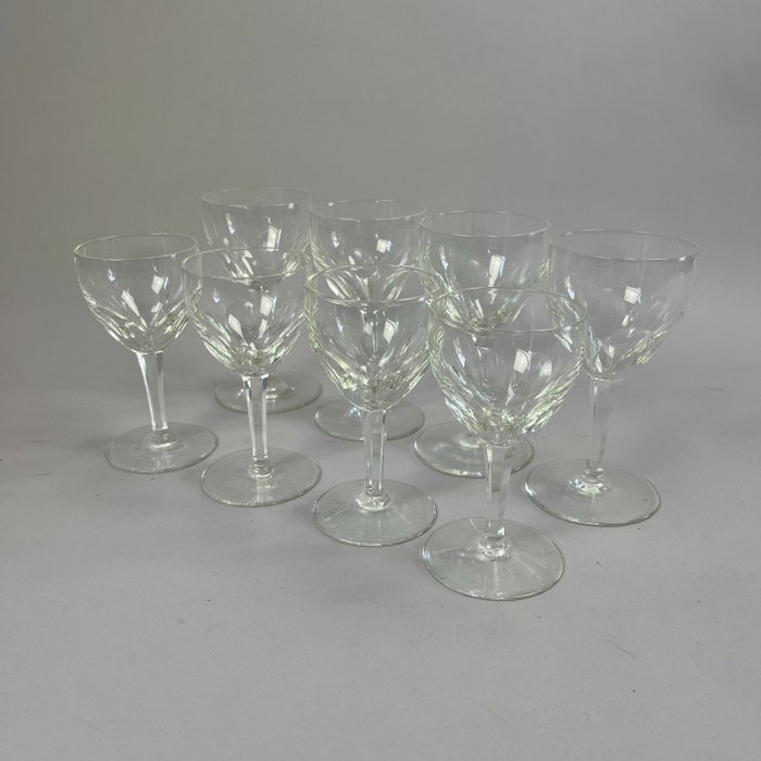 葡萄酒杯 (8) - Val Saint Lambert - 眼鏡 - 白酒和開胃酒杯 - 切割水晶、橄欖形切割 - 水晶