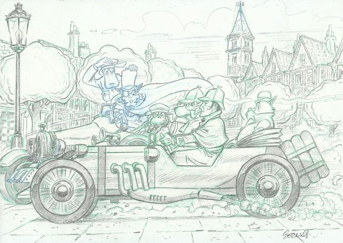 Bernat, Serrat - 1 Original drawing - Sherlock Holmes - Car race