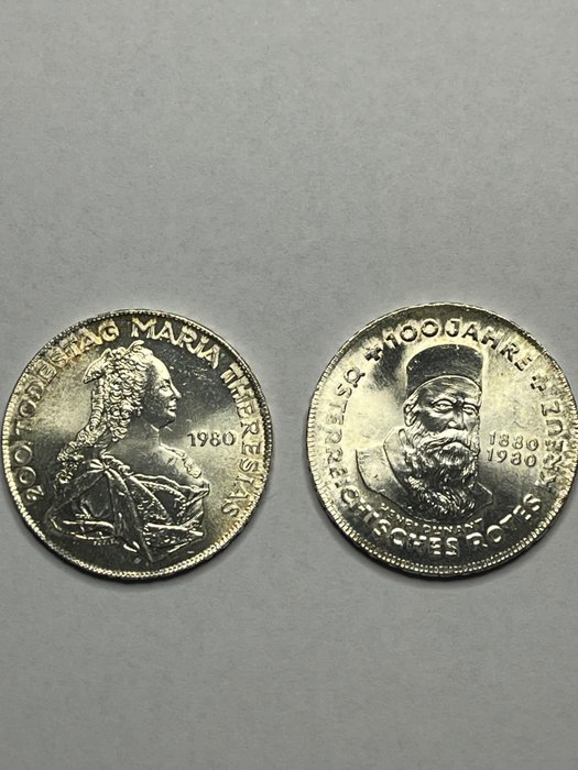 奧地利. 500 Schilling 1980 100 jahre Rotes Kreuz + Maria Theresias, 2 monete  (沒有保留價)
