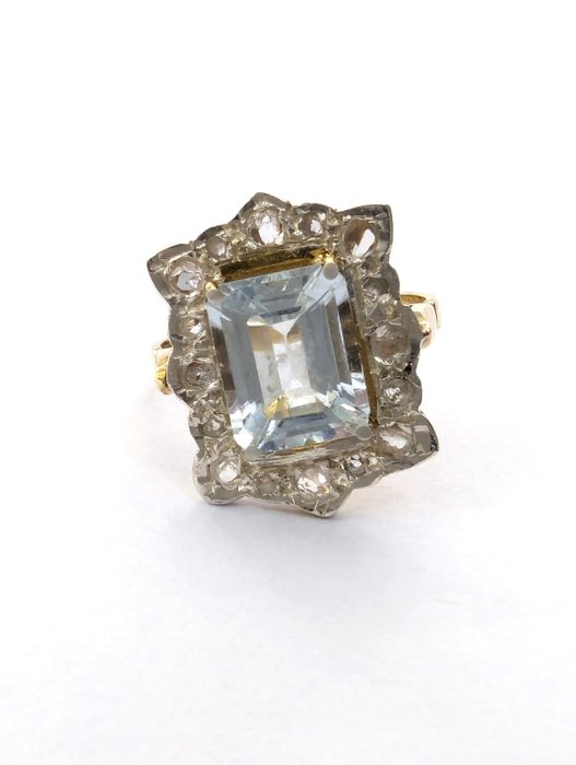 Ohne Mindestpreis - NO RESERVE PRICE - Ring - 9 Kt Gelbgold, Silber Topas - Diamant