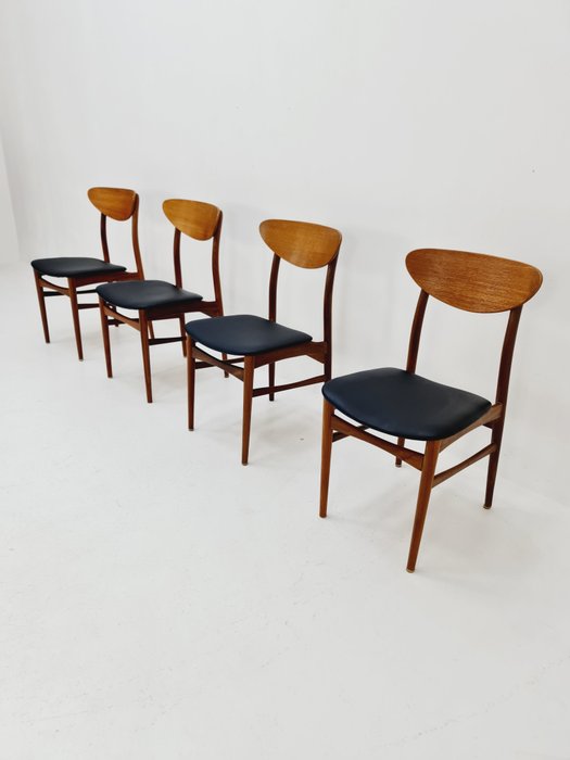 椅子 - 一套四把复古设计椅子 - 柚木