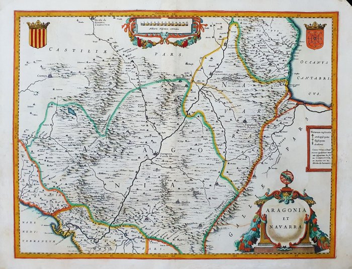 歐洲, 地圖 - 西班牙 / 薩拉戈薩 / 韋斯卡 / 潘普洛納 / 艾絲黛拉 / 蓬特拉雷納; Frederick De Wit - Aragonia et Navarra - 1581-1600