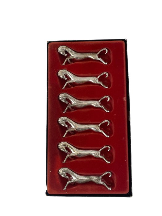 Suport cuțit (6) - Set van 6 messenlegger in de vorm van galopperende paarden - Placat cu argint