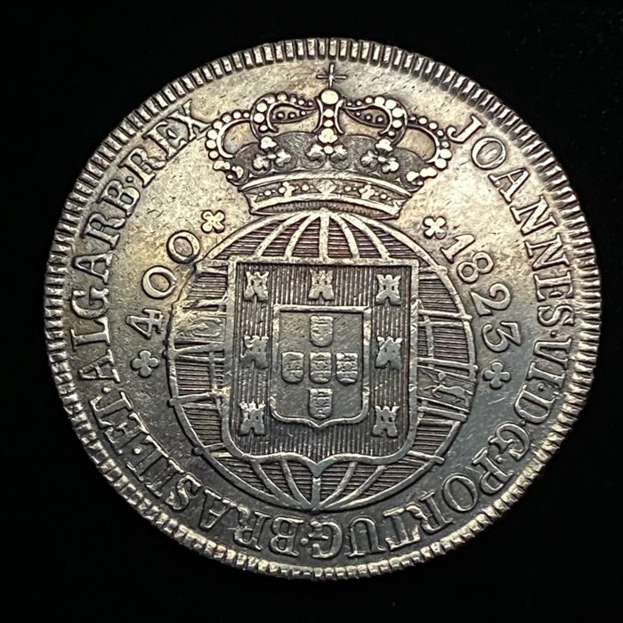 Portugali. D. João VI (1816-1826). Cruzado Novo (480 Reis) 1823 (AG 12.16)  (Ei pohjahintaa)