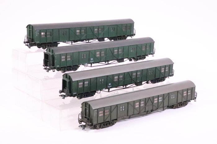 Roco, Röwa H0 - Vagón de tren de mercancías a escala (4) - Cuatro carros de equipaje - DB