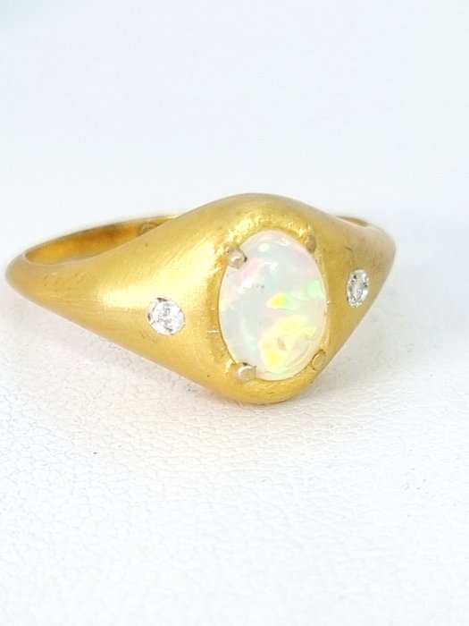 Ohne Mindestpreis - Ring Silber Opal - Diamant 