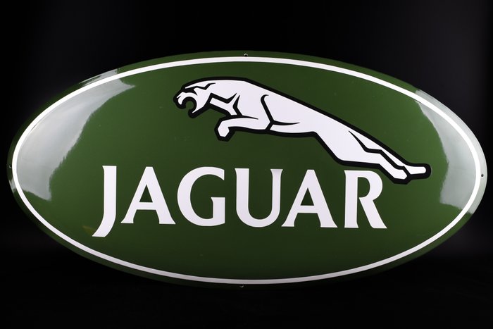 Jaguar - 珐琅标志 - XL 捷豹标志 1 米！巨型 - 搪瓷层；质量好；英国赛车绿 - 搪瓷