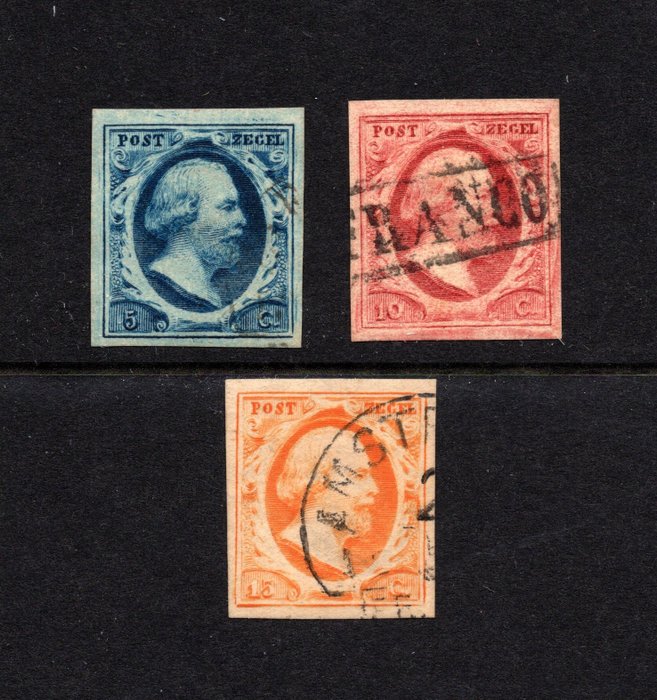 Países Bajos 1852 - Rey Guillermo III - Envío gratuito a todo el mundo - NVPH 1 t/m 3