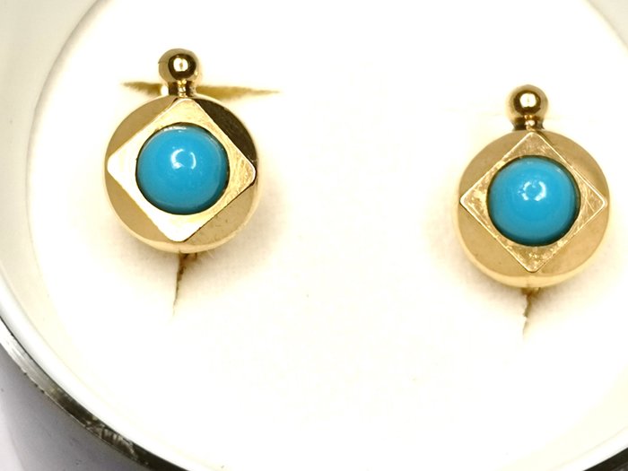 No Reserve Price - Earrings - 18 kt. Yellow gold Turquoise 