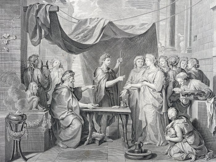 Benoît Audran (1661-1721), Charles Le Brun (1619-1690). - Le sette figlie di Madian - lastra grande