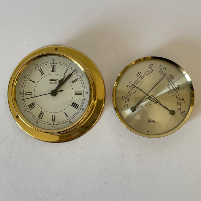 Reloj, termostato e higrómetro para barco  (2) - Wuba / Talamex - Latón, Vidrio - 1970-1980