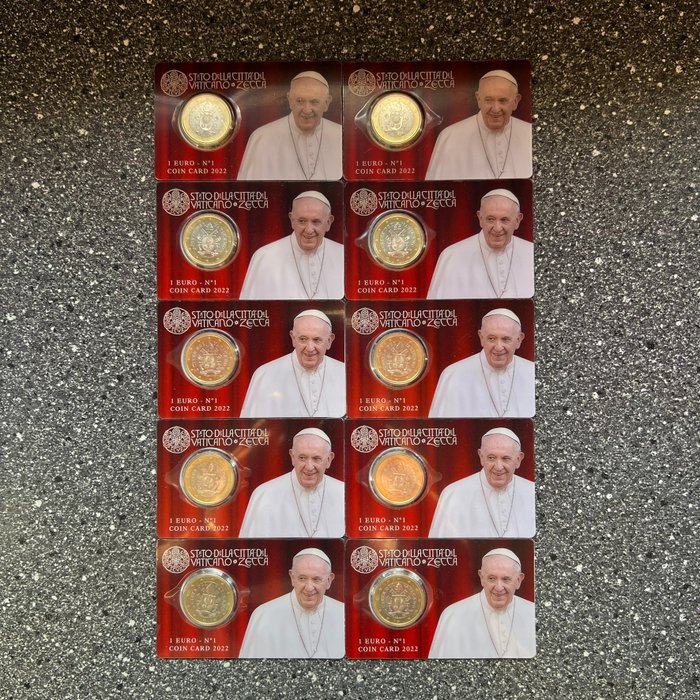 Vatikanstaten. 1 Euro 2022 (10 coincards)  (Ingen mindstepris)