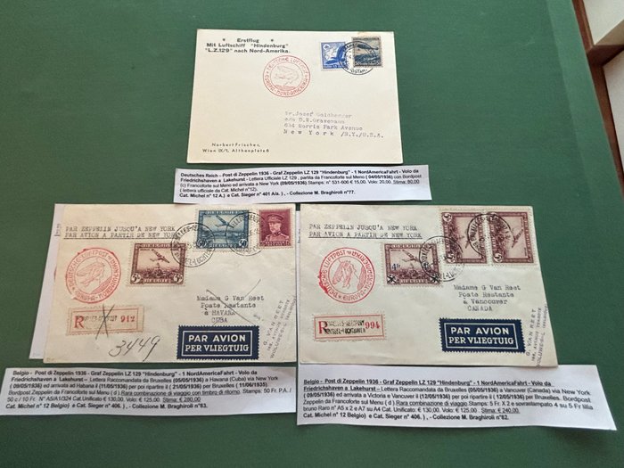 Envelope postal  (3) - Bélgica e Alemanha: voos Zeppelin 1º NordAmerikaFahrt 1936