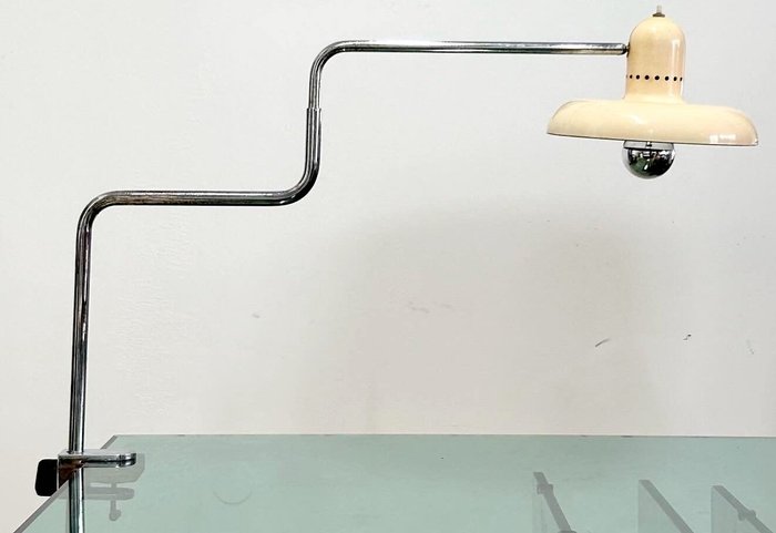 Lampa biurkowa - Metal, Plastik, Lampa biurkowa z zaciskiem z lat 50-tych