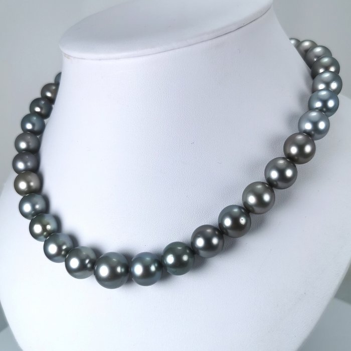 Tahitian pearls necklace RD Ø 11 x 14 mm - Necklace Silver Pearl 
