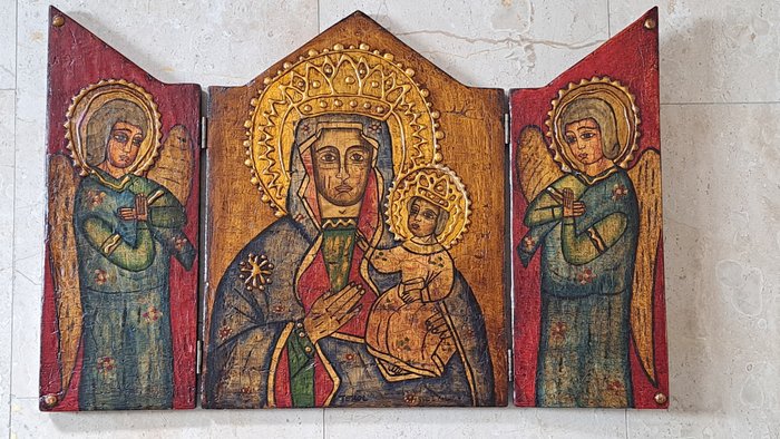Ikone - Heilige mit Schutzengel - Holz