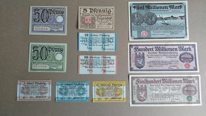 Welt. - Danzig, Neuteich, Tiegenhof, Zoppot - 11 banknotes - various dates  (Ohne Mindestpreis)